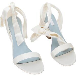 Nine West Kelsie Ivory Satin Ankle-Tie Wedding Heeled Sandals 9M US